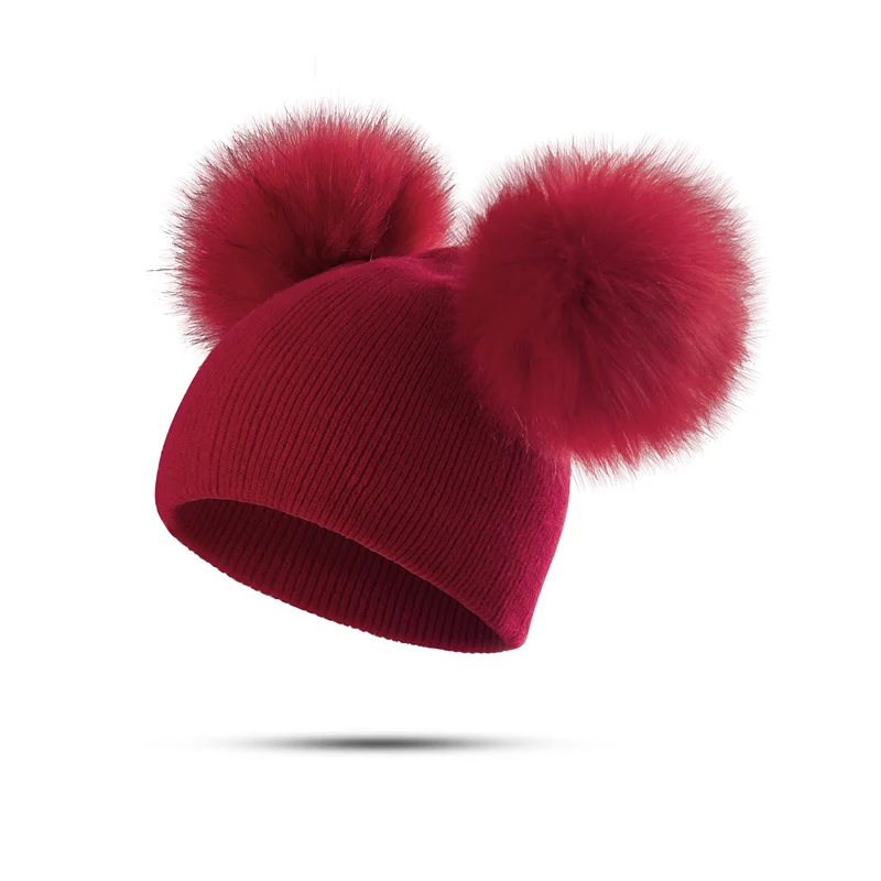 MOLIXINYU, детская зимняя шапка для девочек, вязаная шапка с помпонами для маленьких мальчиков и девочек, шапочки, плотная детская шапочка для малышей - Цвет: RED B