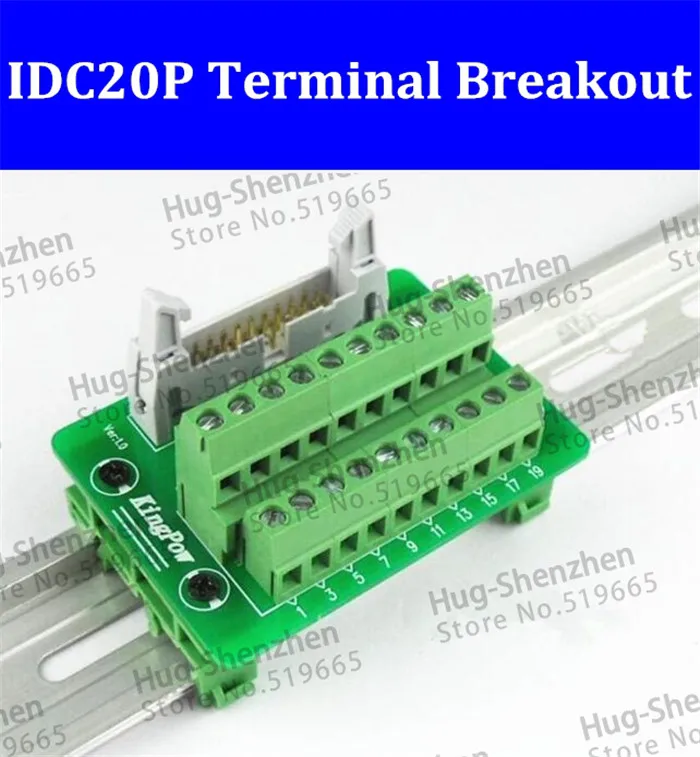 IDC20 20-Pin Connector Signals Breakout Board Screw terminals DIN Rail 