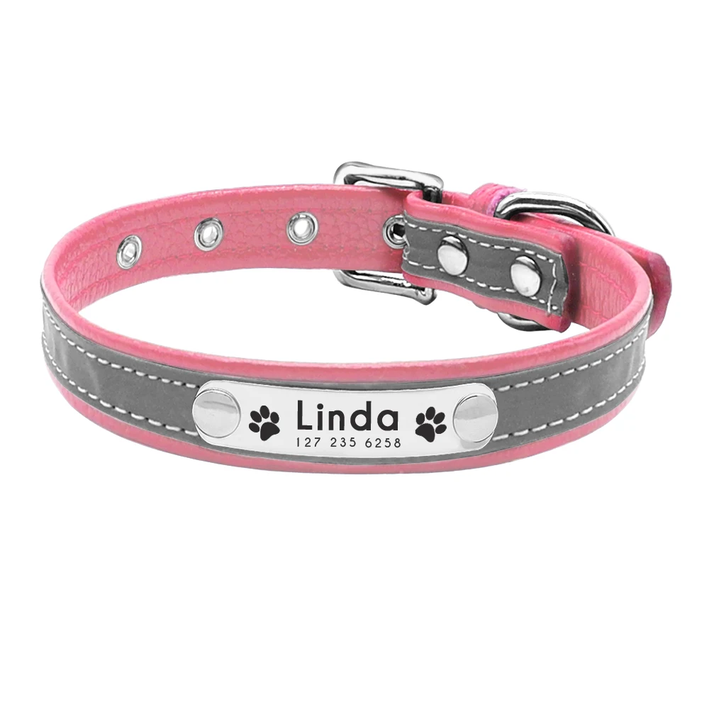 Reflecterende halsband Gepersonaliseerde halsbanden voor huisdieren Lederen gewatteerde halsband voor kleine middelgrote honden Chihuahua Yorkie
