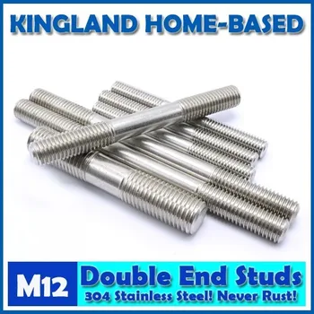 

M12 Double End Studs 304 Stainless Steel Double End Thread Tight Adjustable Push Rod Stud Screw Bolt Silver Ton