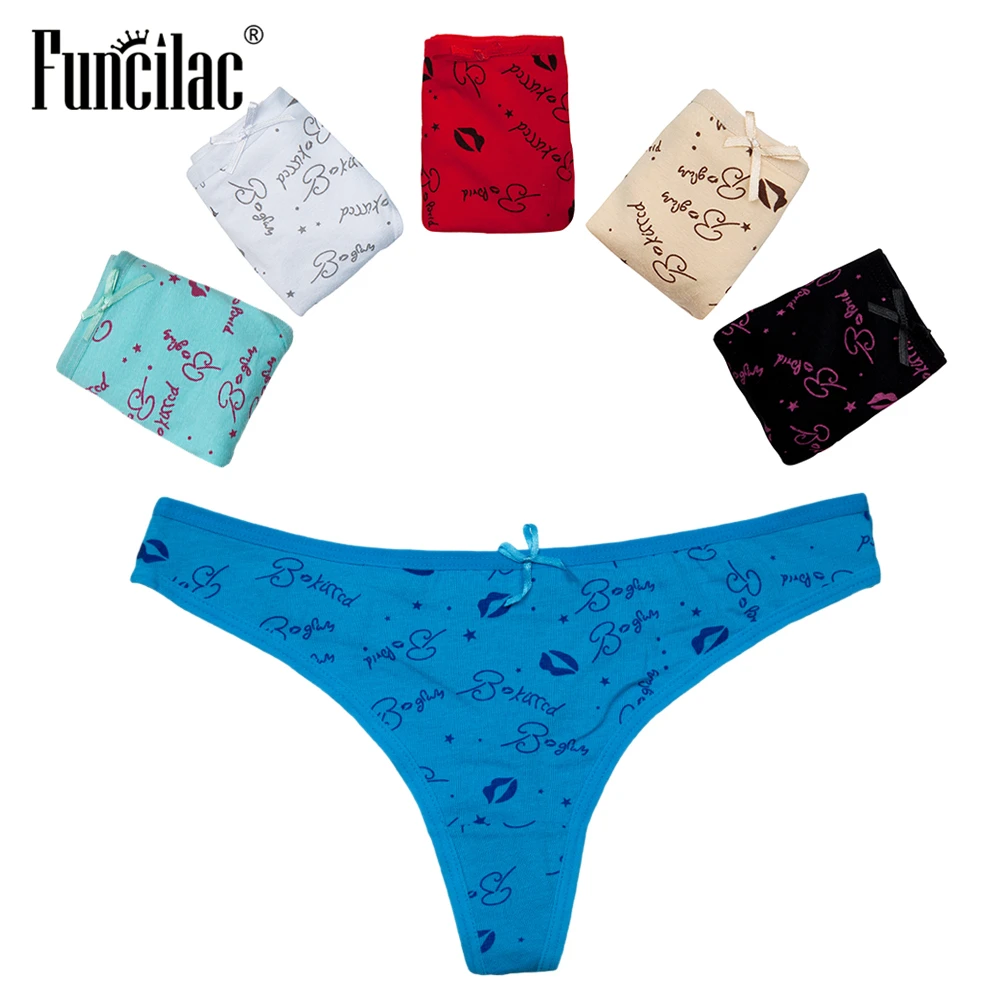 FUNCILAC Women's Thong Lip Print G String Low Waist Sexy Panties Cotton ...