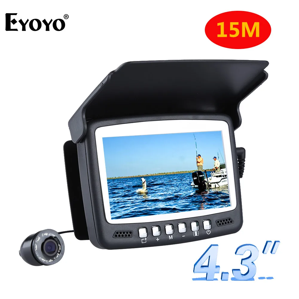 Eyoyo caméra vidéo de pêche sous-marine 4.3 "couleur HD moniteur 8 pièces LED infrarouge 15m professionnel détecteur de poisson caméra de pêche sur gl