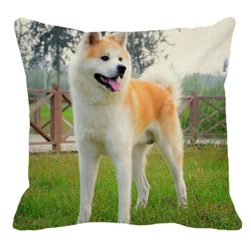 XUNYU милый льняной чехол для подушки в японском стиле с изображением акиты для домашнего дивана, квадратная наволочка для подушки с изображением собаки 45X45 см AC115