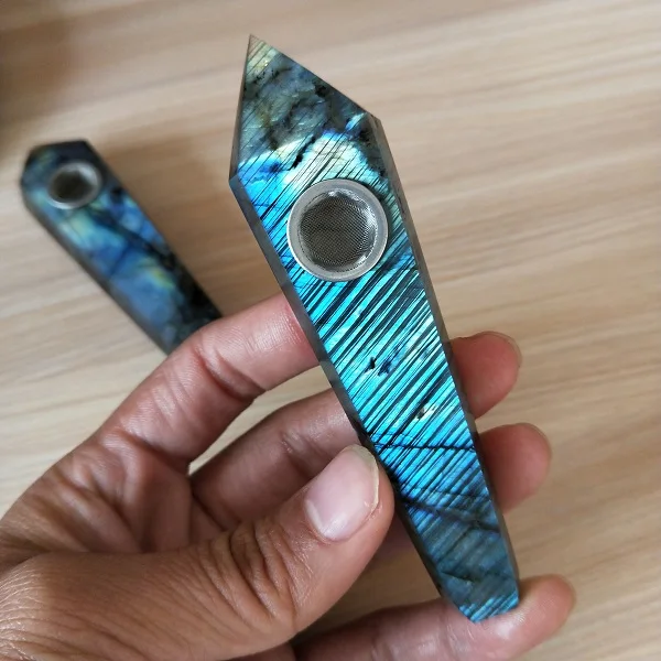 Günstige 1pcsNatural quarz kristall labradorit stein rauchen rohr zu heilen