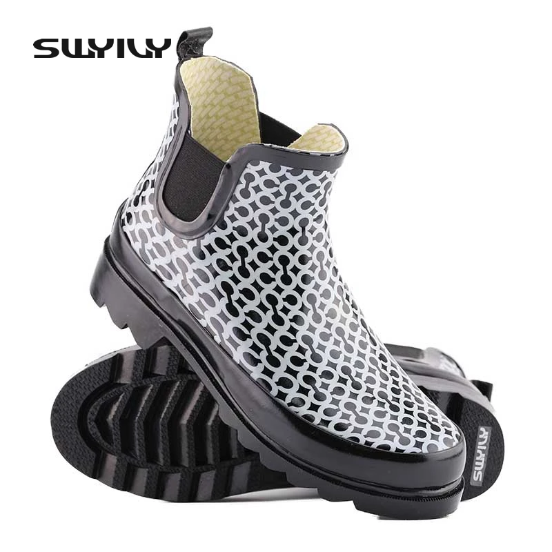 Ankle Boots Women Rain Boots Rainboots Botas Femininas 2017 Rubber Boots Galocha Red And Black Platform Women's Shoes