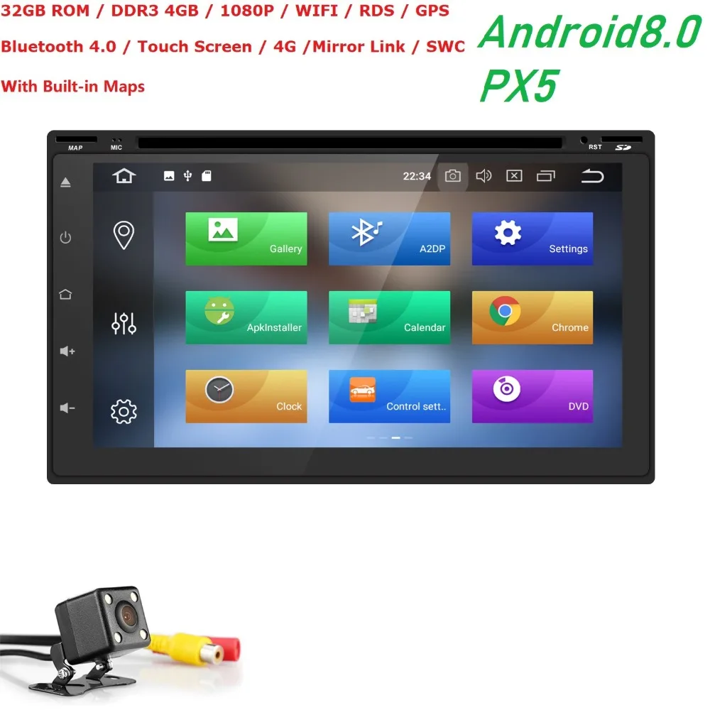 Excellent 7"Universal 2 din car radio gps android8.0 PX5 8OctaCore 4GB RAM 32GB ROM Car Stereo Player GPS Navigation Bluetooth USB CAM MAP 3