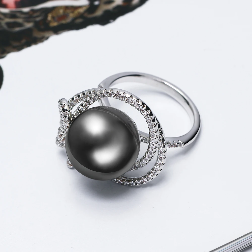 Женское кольцо с серым жемчугом и кристаллом фианита Прямая поставка|ring ring|dropship