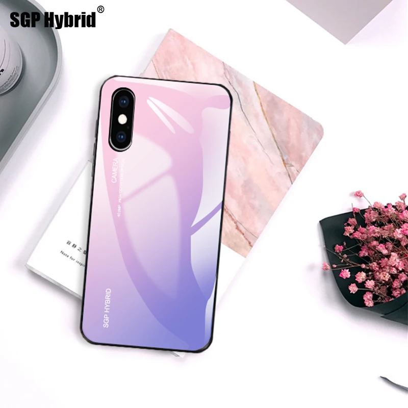 Чехлы с закаленным стеклом градиентной расцветки Aurora для i phone XR XS Max X 6 7 8 plus 6s 5s 10 s