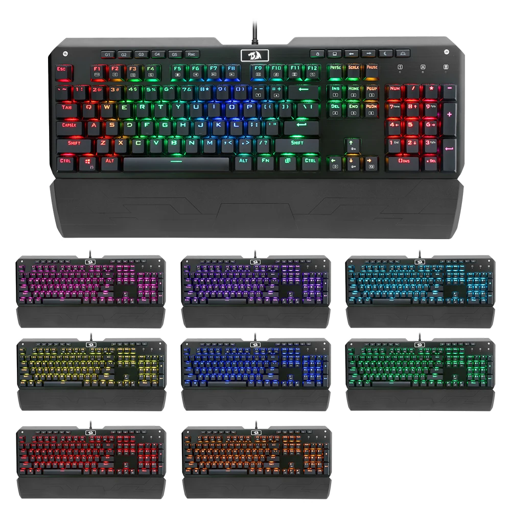 Redragon K555 RGB алюминиевая USB Механическая игровая клавиатура синий переключатель