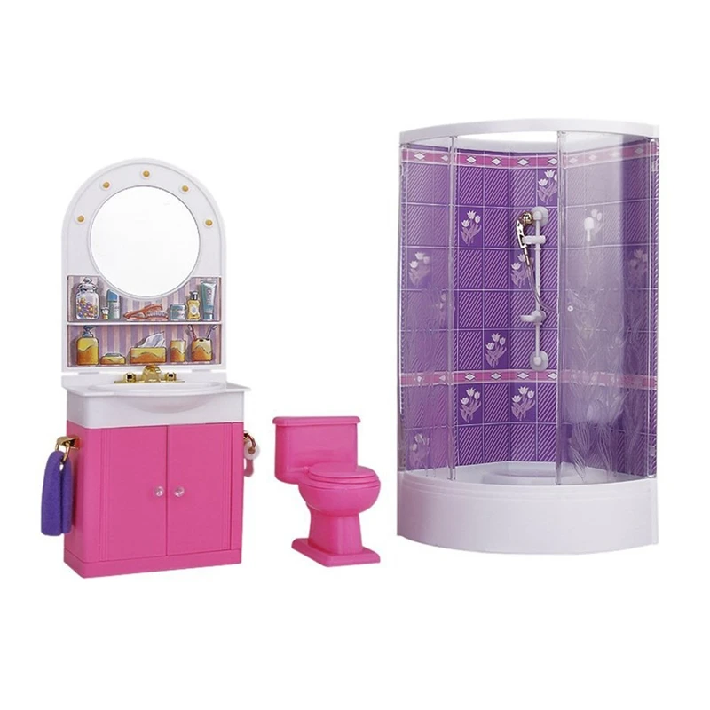 For Barbie Cute Glass Bathroom Play Set With Toilet Dressing