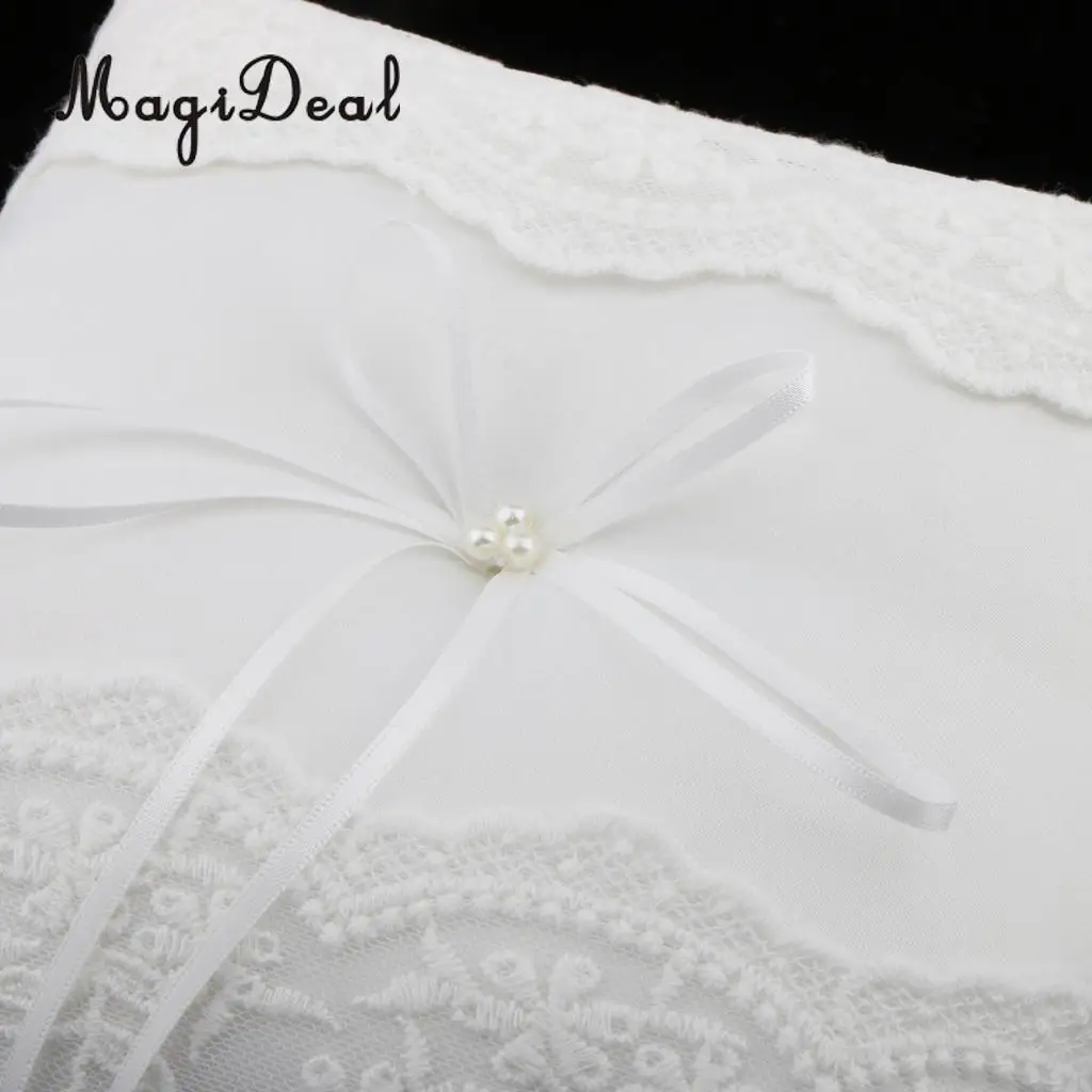 MagiDeal Romantic Wedding Ceremony Party Pearls Lace Ring Pillow Cushion Bearer Ring Display Holder White 20 x 20 cm