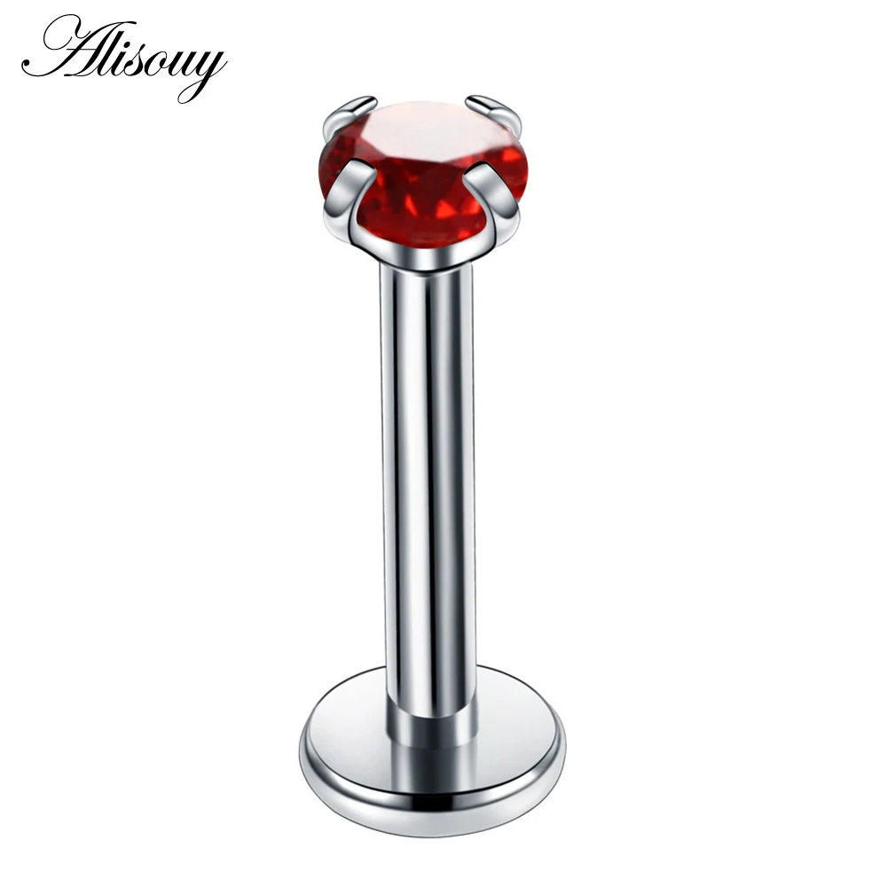 Alisouy 1Pc Steel Lip Rings Internal Thread Labret Piercing Helix Earrings Piercing Tragus Rings Bars Prong Crystal Body Jewelry 