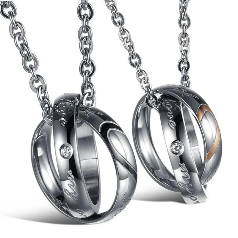 Stainless Titanium Steal his and Hers Matching Pendant