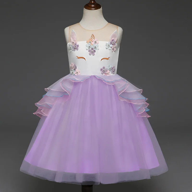 Мери ами стиле с изображением цветов для девочек для единорога; одежда для подружки невесты; одежда для торжеств вечерние торжественное платье с фатиновой юбкой платье-майка с юбкой-пачкой - Цвет: purple