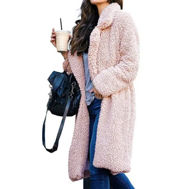 Плюшевое пальто для женщин, мех ягненка, утолщенная зимняя теплая Женская куртка с длинным рукавом, верхняя одежда, пальто из искусственного меха для женщин