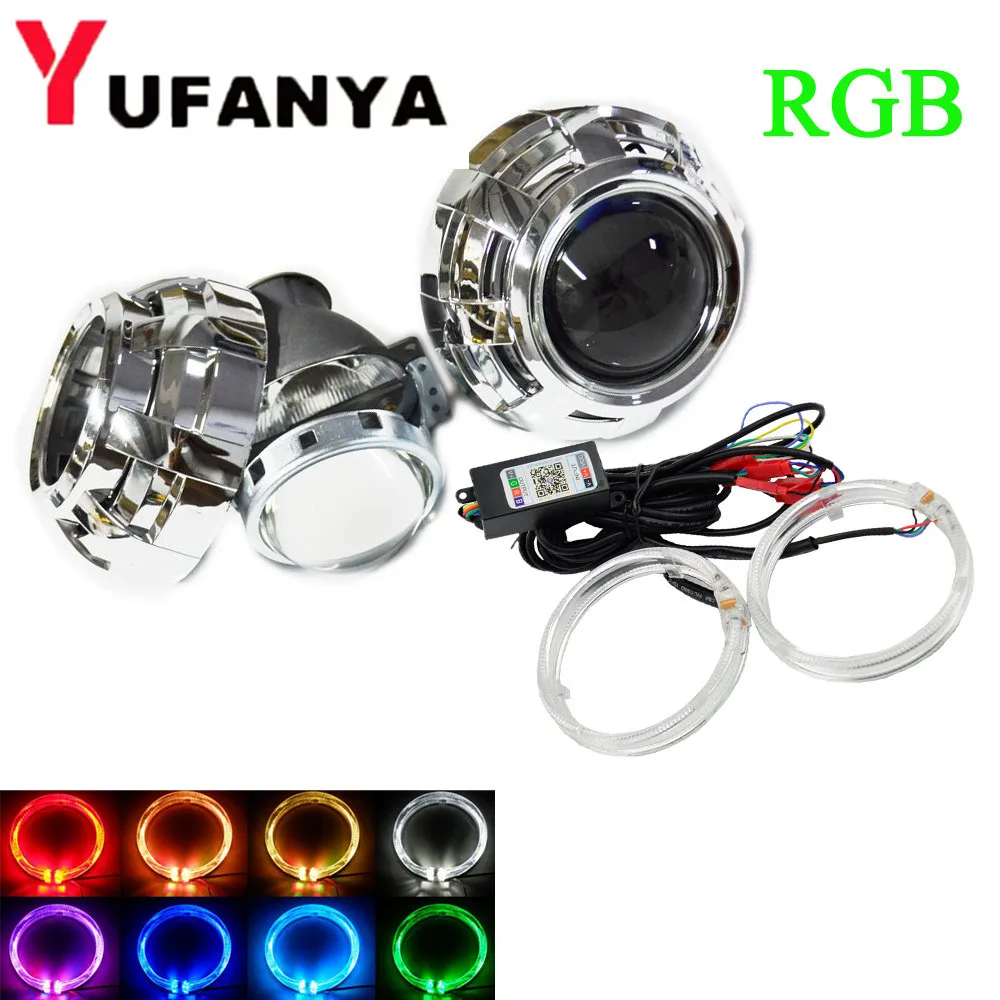 

3.0 inch H7Q5 bi xenon projector lens metal holder with RGB app Bluetooth angel eyes shrouds for H7 bulbs for car headlight