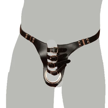 Adjustable Sexy Leather Panty C String Thong with Cock Penis Rings Male Fetish Chastity Belt