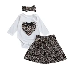 Одежда для новорожденных девочек комбинезон с длинными рукавами, юбка комплект из 2 предметов с леопардовым принтом, размер от 0 до 24 месяцев