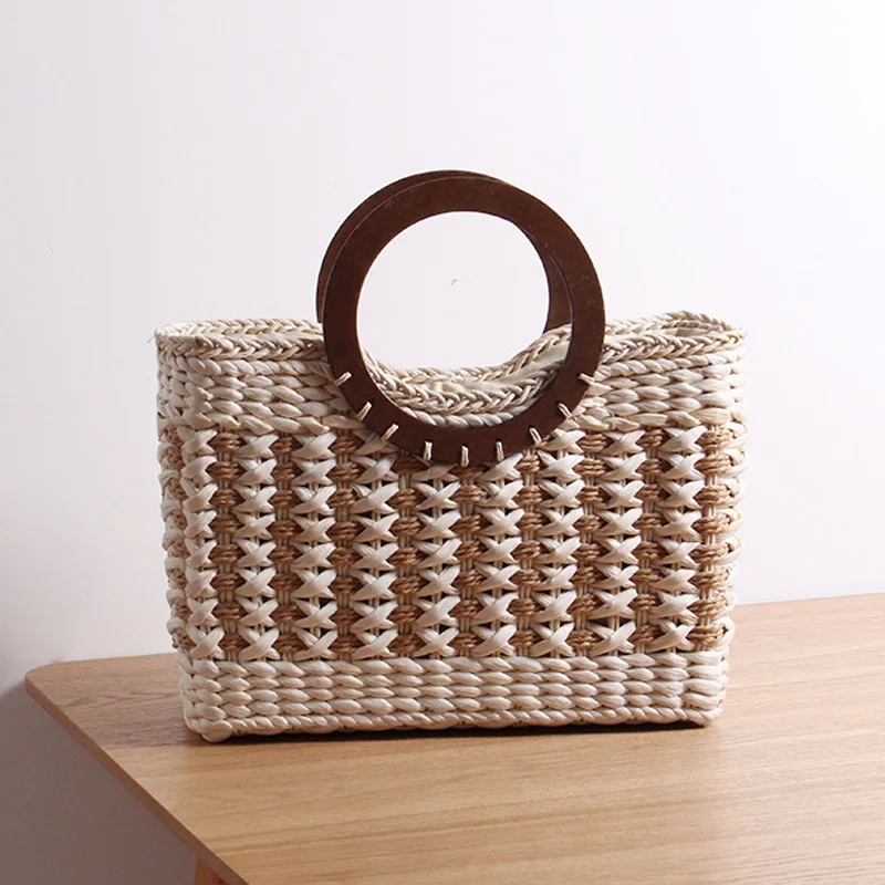 

New Retro Straw Bag Women Handbag Hand-woven Summer Beach Bags Ladies Fashion Straw Small square package High capacity Tote