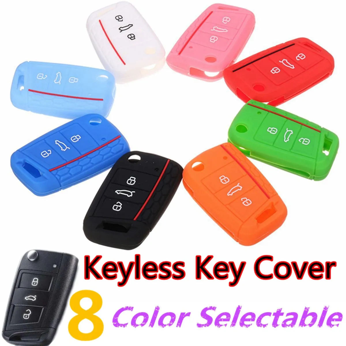 

3 Buttons Silicone Car Key Cover Fob Case Shell For Volkswagen/VW Golf 7 Mk7 Remote Key