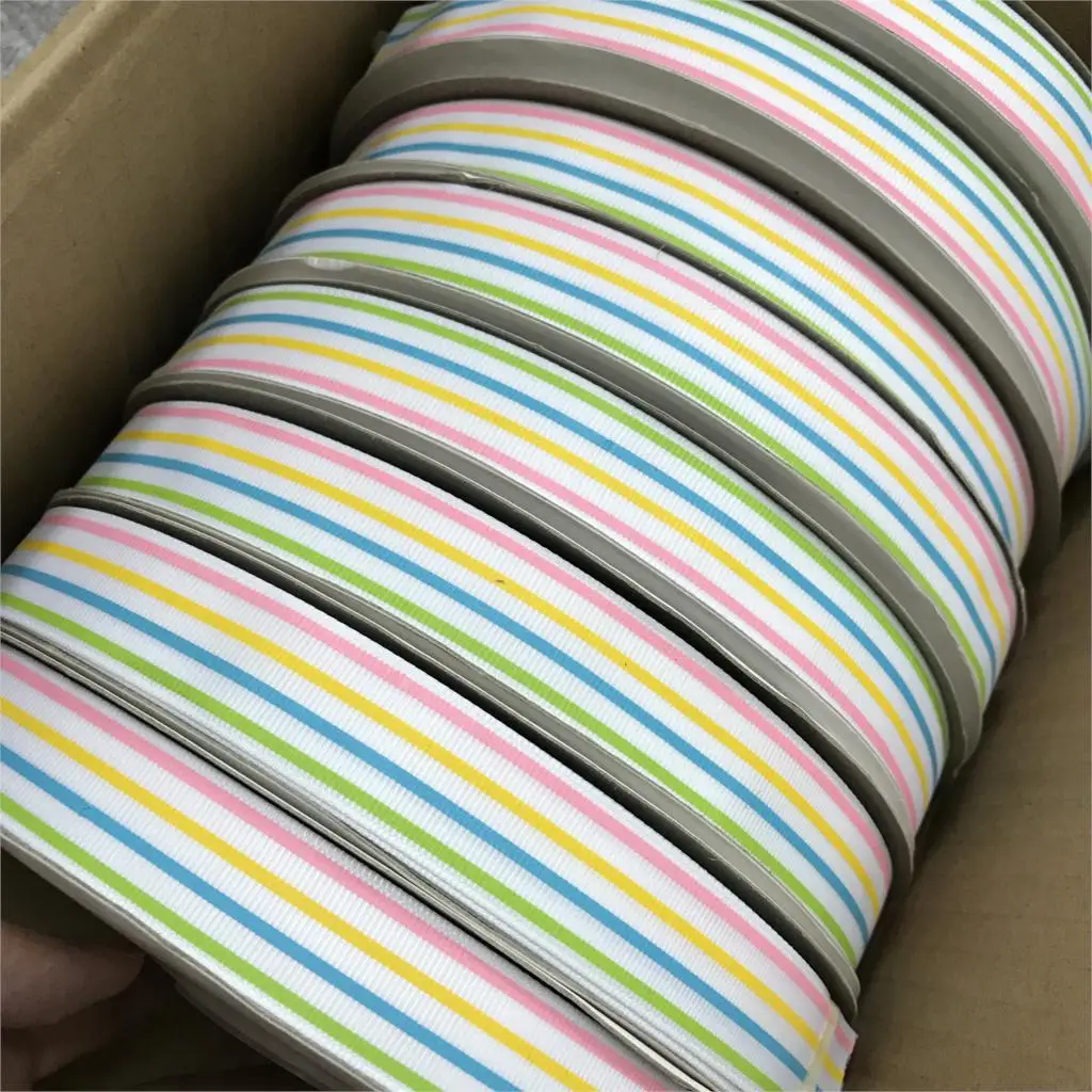 

Crazy Discount 7/8" 22mm Colorful Stripes Printed Grosgrain Ribbon for Crafts,Party/Tree Decorations,Gift Packaging,100 Yards