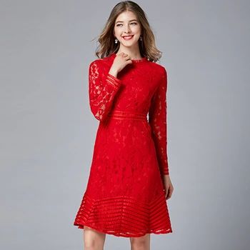 

2019 Dress Sexy Fashion Hollow Out Lace O Neck Print Women Full Large size Patchwork Night Club Body con Party Dresses Wholesalw