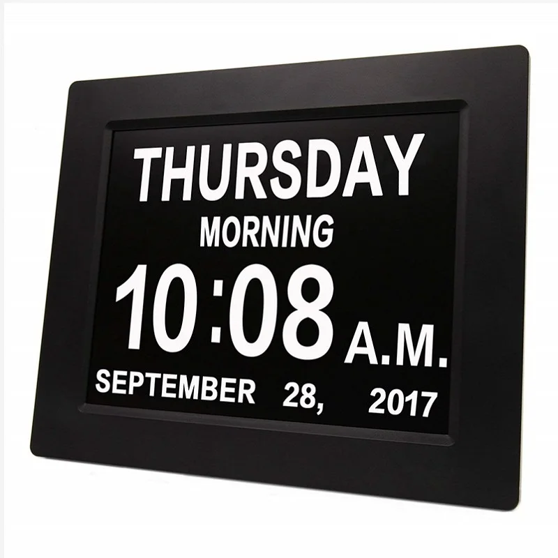 

\tWall Clock Calendar Day Week Year White/Black 8 Large DC 5V Home OfficeLED