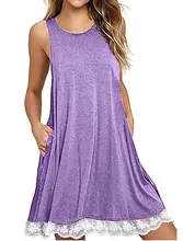 Women's Fashion Plus Size Casual Lace Stitching Sleeveless Cotton Tunic Swing T-Shirt Dress with Pockets Women's Fashion Plus Size Casual Lace Stitching Sleeveless Cotton Tunic Swing T-Shirt Dress with Pockets