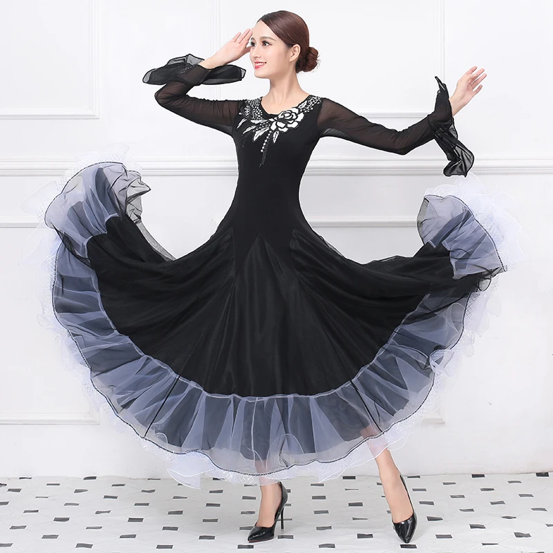 Customized Black Embroidered Ballroom Dance Dresses High quality Waltz ...