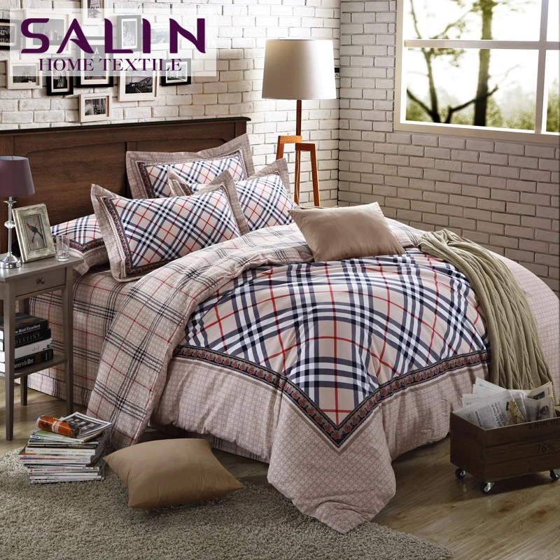 Salin Plaid Bedding Set Red Plaid Duvet Cover Bedspread 4pcs Queen
