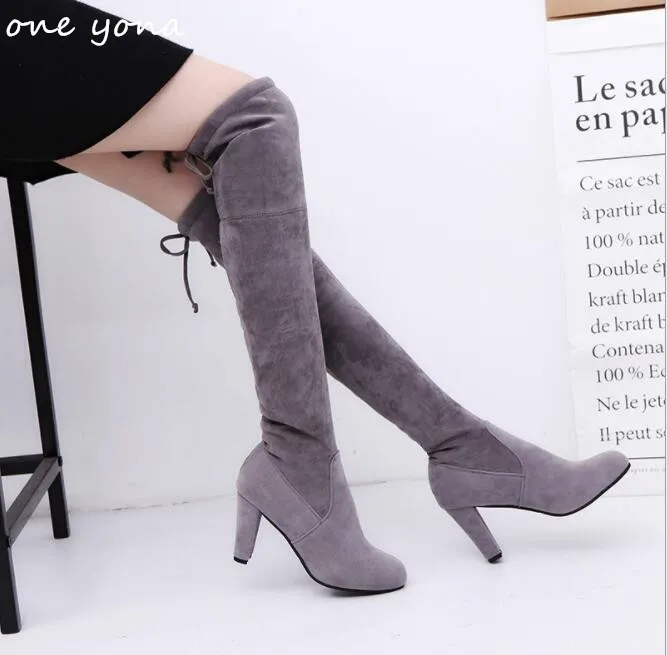 

Women's boots 2019 new boots large size pointed over the knee thick with fashion comfortable high heel ladies boots a170