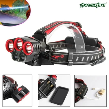 

Skywolfeye LED Headlamp 80000 LM Headlight T6 5 LED Headlamp 6 Modes Lamp Flashlight for 2 x 18650 Battery Outdoor Activit