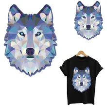 Geometric crystal wolf iron on patches stripes thermo stickers on clothes transfer fusible clothing appliques custom patch toppe