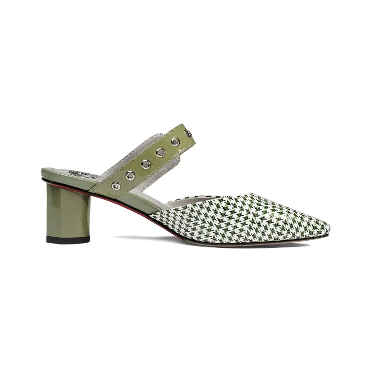 2019 Sandalias Mulas Desliz De Color Mujer Diapositivas Cuero Mujeres Zapatillas Bombas Negro En Genuino Dedo Verano verde Del Pie Punta Verde aYqarU
