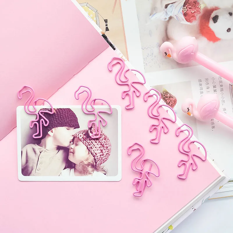 10Pc Pink Cute Flamingo Paperclip Baby Shower Birthday Party Decorations Kids Flamingo Notebook Bookmark Photo Picture Paperclip