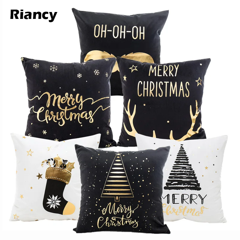 

Christmas Cushions Bronzing Cushion Cover Golden Black White Decorative Pillow Case Home Decorative Pillowcase 40526-2