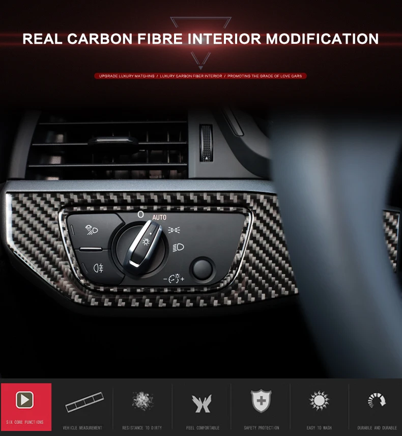 Внутреннее покрытие из углеродного волокна переключатель фар кожухи для кнопок наклейки для автомобиля Audi a4 b9 R S4 LHD RHD Accessories2016-2019Styling