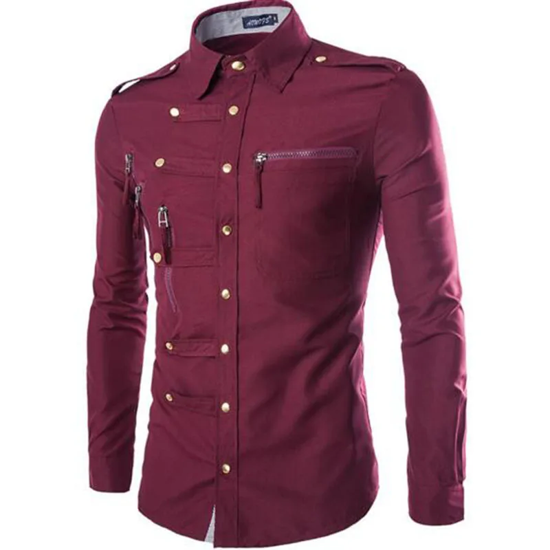 

2018 Punk Style Outdoors Wear Men Casual Slim Fit Shirts Blouses,Cotton High Quality Zipper Design Korean Shirts Size M-2XL