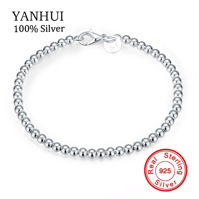 

YANHUI 100% 925 Sterling Silver Bead Chain Bracelet For Women Cute Charm Micro Bracelet Jewelry H198