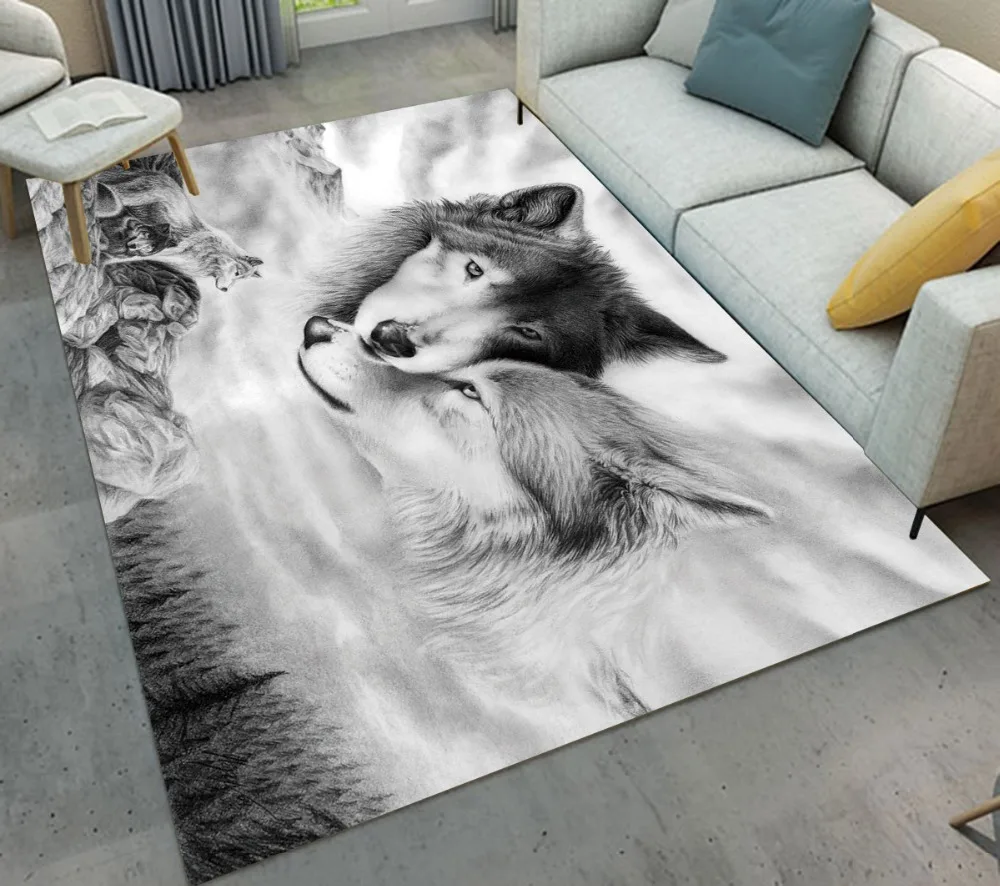 LB Нескользящие черно-белые 3d коврики с изображением волка для гостиной, дома, спальни, подушки для ванной, кухни