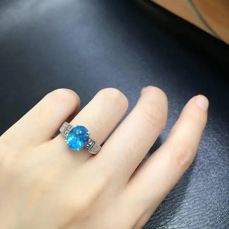 Qi Xuan_Blue Stone модные ювелирные изделия Rings_Finger Rings_S925 Твердые серебряные модные синие кольца производитель прямые продажи