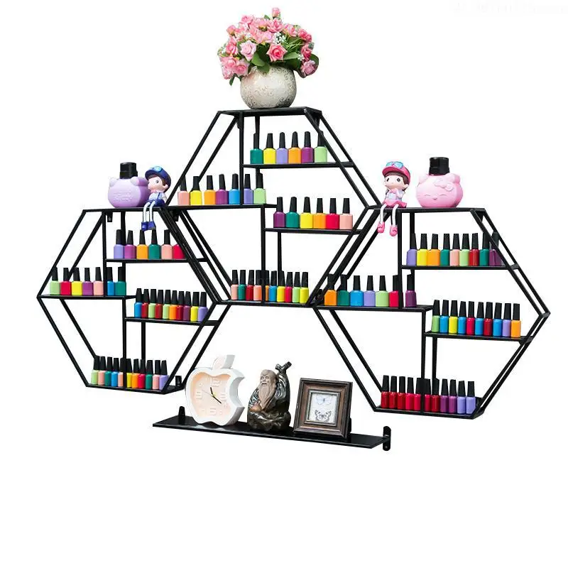 

Multifunctional Wall-mounted Cosmetic Nail Bottle Holder Golden Metal Decorative Wall Shelf Industrial Decor Organization
