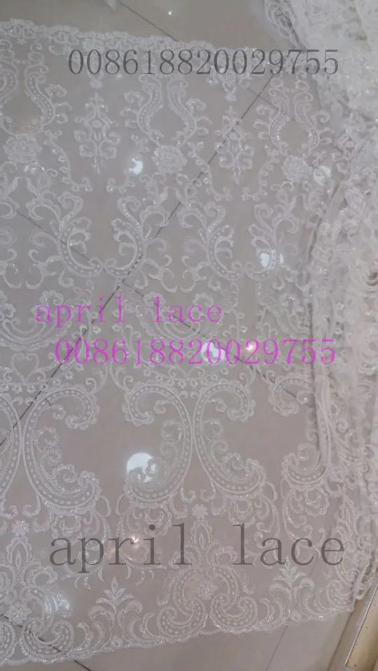 

MX448 stock offwhite sequin beads french net tulle mesh lace for evening dress/sawing/wedding,fast ship all over world