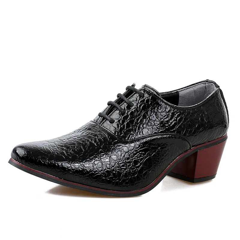 Роскошные Мужские модельные свадебные туфли из крокодиловой кожи на высоком каблуке 6 см; Модные Туфли-оксфорды с острым носком, визуально увеличивающие рост; вечерние туфли для выпускного - Цвет: Black