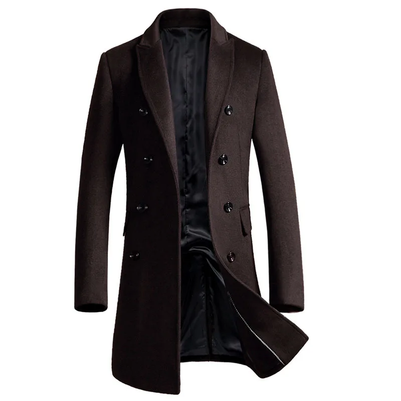 Черное, серое Брендовое двубортное шерстяное пальто для мужчин, зимняя Толстая теплая Роскошная деловая повседневная мужская Тонкая куртка, пальто - Цвет: wine red
