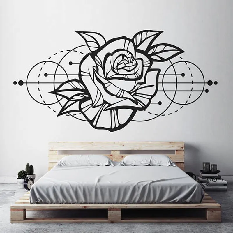

Creative Rose Flower Wall Sticker Home Decoration Bedroom Geometric Space Design Wall Decals Living Room Wallpaper Murals LR08