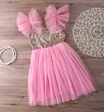 New Bling Pinks Princess Children Baby Girls Clothing Dress Party Tulle Tutu Sequined Ball Gown Fancy