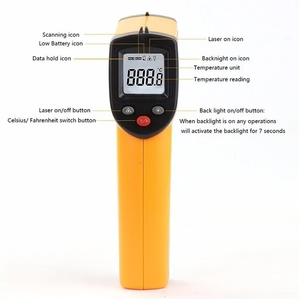 Kitchen Digital Thermometer Temperature Portable Non-Contact LCD IR Laser Infrared Digital Temperature Thermometer Gun Cooking