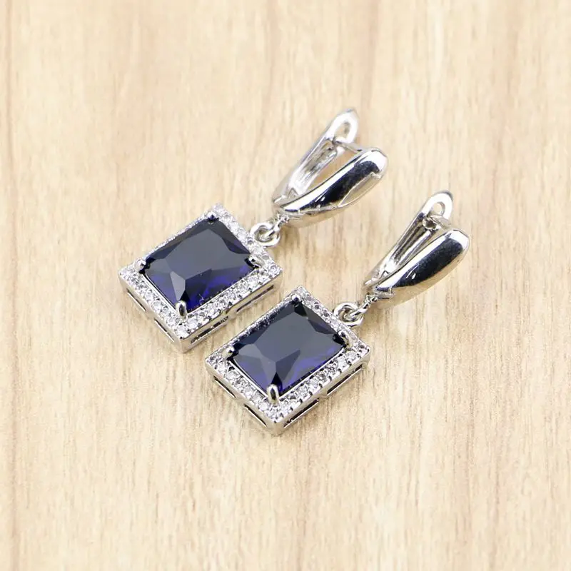 Квадратные 925 пробы серебряные ювелирные изделия голубой кубический цирконий Висячие серьги для женщин подарочная коробка