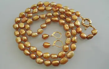 

Charming 30 inches Long Pearl Jewellery Set AA 8-9MM Brown Color Real Freshwater Pearl Necklace Earrings